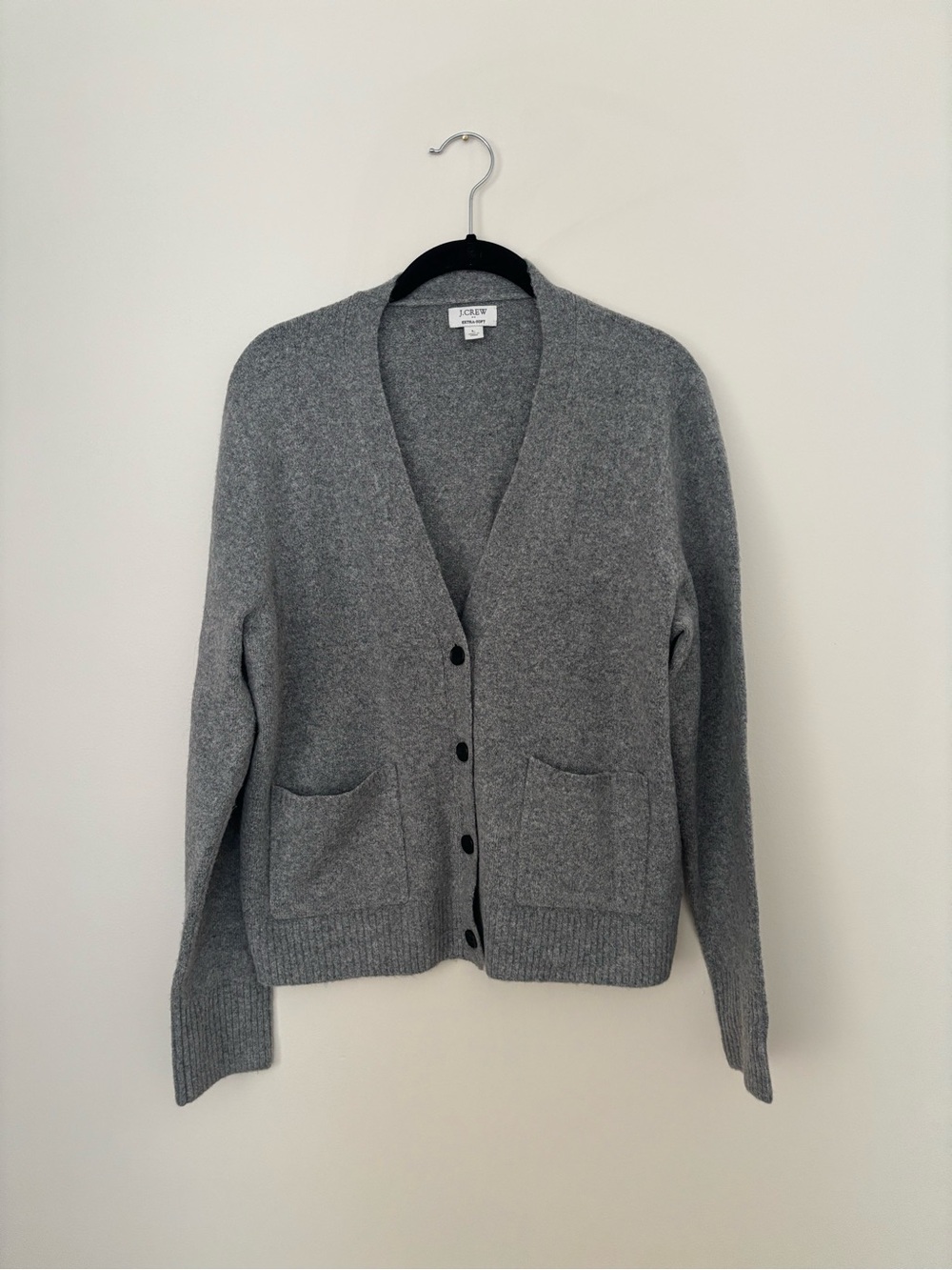 J. Crew Gray V-Neck Button Cardigan with Pockets